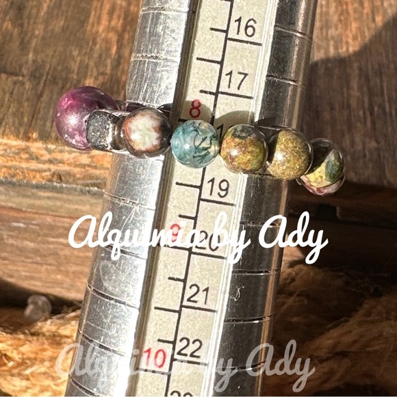 Blood agate beaded handmade ring earrings vintage bohemian - Picture 3 of 4